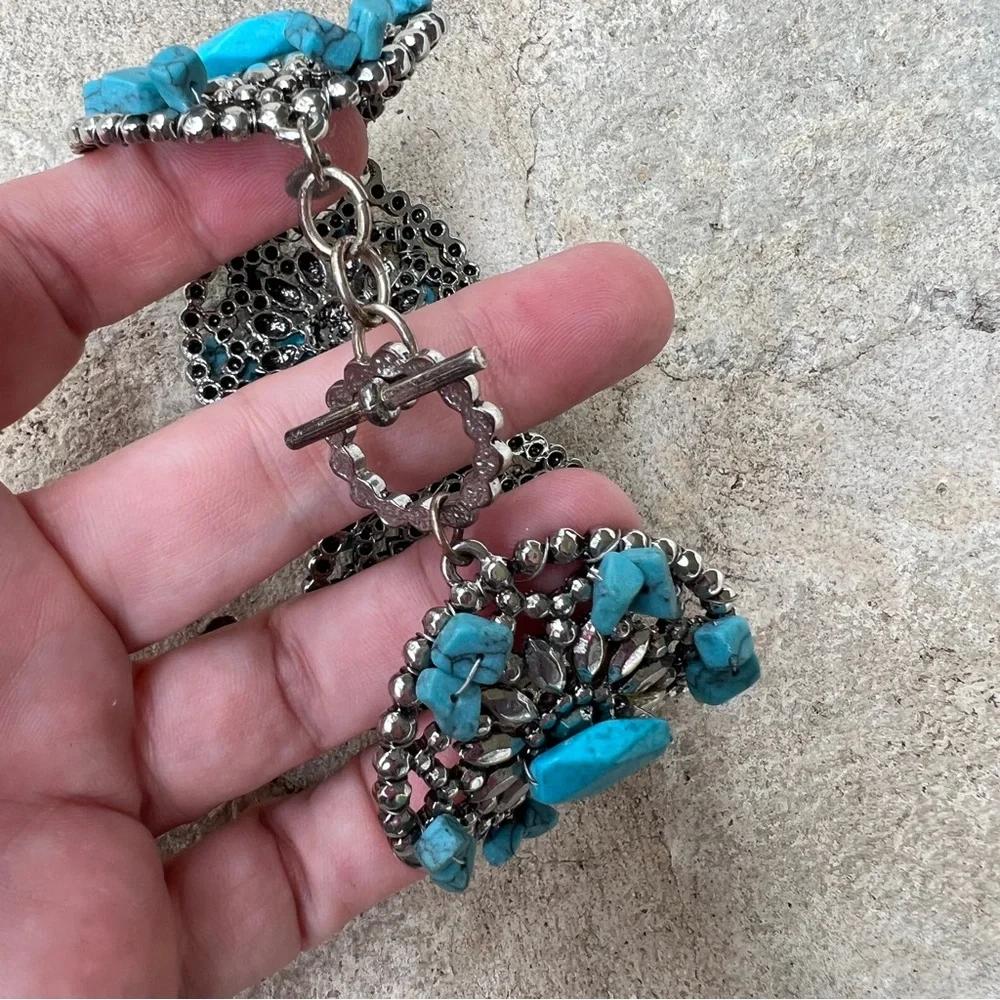 Chico's silver turquoise western toggle bracelet large medallions